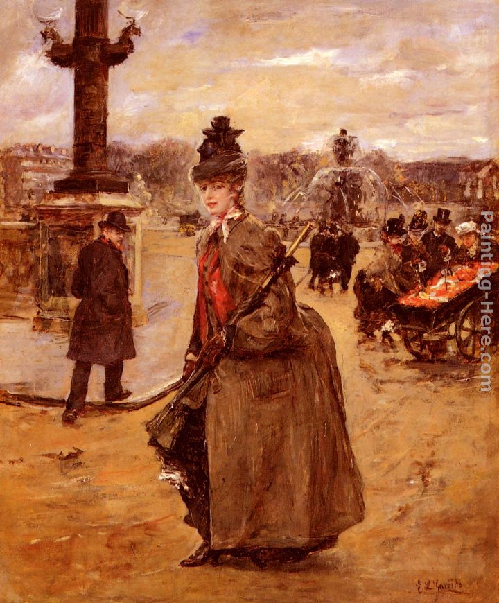 Elegante, Place De La Concorde, Paris painting - Eduardo Leon Garrido Elegante, Place De La Concorde, Paris art painting